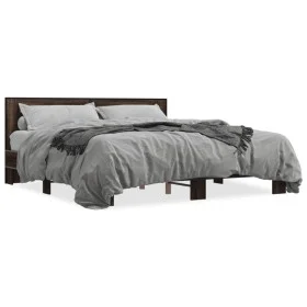 Oak brown metal engineered wood bed frame 200x200 cm by vidaXL, Beds and slatted bases - Ref: Foro24-3280086, Price: 165,94 €...