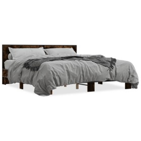 Engineered wood bed frame metal smoked oak 200x200cm by vidaXL, Beds and slatted bases - Ref: Foro24-3280084, Price: 162,22 €...