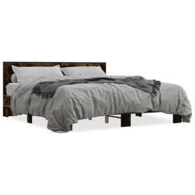 Engineered wood bed frame metal smoked oak 200x200cm by vidaXL, Beds and slatted bases - Ref: Foro24-3280084, Price: 160,28 €...