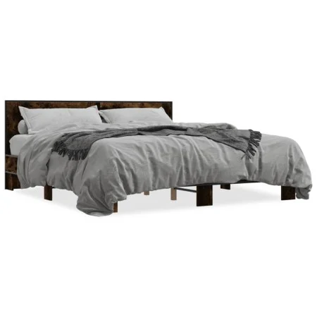 Engineered wood bed frame metal smoked oak 200x200cm by vidaXL, Beds and slatted bases - Ref: Foro24-3280084, Price: 160,28 €...