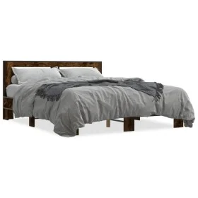Engineered wood bed frame metal smoked oak 150x200cm by vidaXL, Beds and slatted bases - Ref: Foro24-3280099, Price: 144,58 €...