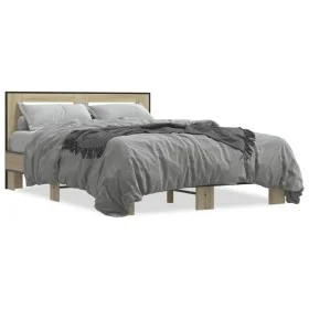 Sonoma oak metal engineered wood bed frame 140x200 cm by vidaXL, Beds and slatted bases - Ref: Foro24-3280103, Price: 142,50 ...