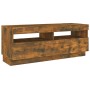 Set de muebles TV con LEDS 3 pzas contrachapada roble ahumado