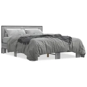 Sonoma gray metal engineered wood bed frame 120x190 cm by vidaXL, Beds and slatted bases - Ref: Foro24-3280120, Price: 140,71...