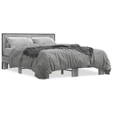 Sonoma gray metal engineered wood bed frame 120x190 cm by vidaXL, Beds and slatted bases - Ref: Foro24-3280120, Price: 142,44...