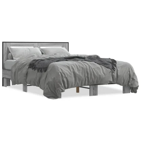 Sonoma gray metal engineered wood bed frame 120x190 cm by vidaXL, Beds and slatted bases - Ref: Foro24-3280120, Price: 140,71...