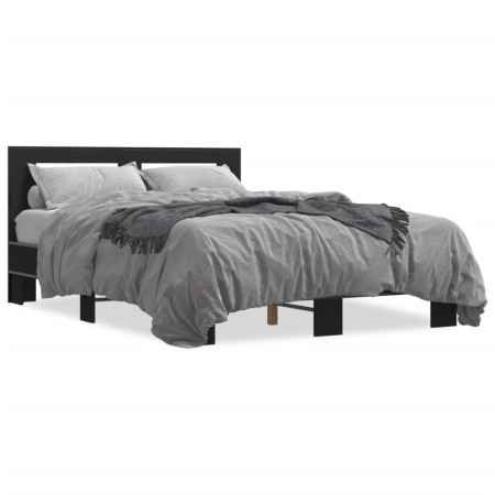 Engineered wood and black metal bed frame 135x190cm by vidaXL, Beds and slatted bases - Ref: Foro24-3280122, Price: 146,60 €,...