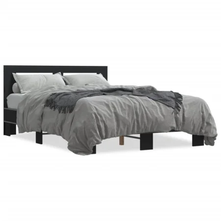 Engineered wood and black metal bed frame 135x190cm by vidaXL, Beds and slatted bases - Ref: Foro24-3280122, Price: 144,81 €,...