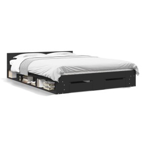 Black engineered wood bed frame with drawers 160x200 cm by vidaXL, Beds and slatted bases - Ref: Foro24-3280735, Price: 183,2...
