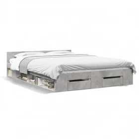Cama con cajones madera ingeniería gris hormigón 160x200 cm de vidaXL, Camas y somieres - Ref: Foro24-3280737, Precio: 185,11...