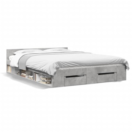 Cama con cajones madera ingeniería gris hormigón 160x200 cm de vidaXL, Camas y somieres - Ref: Foro24-3280737, Precio: 187,77...