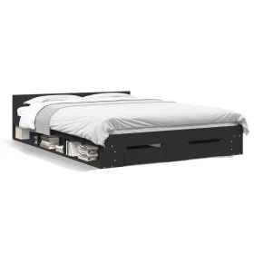 Black engineered wood bed with drawers 140x200 cm by vidaXL, Beds and slatted bases - Ref: Foro24-3280749, Price: 194,13 €, D...