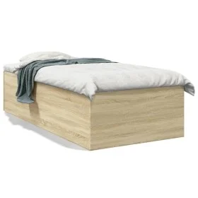 Sonoma oak engineered wood bed frame 100x200 cm by vidaXL, Beds and slatted bases - Ref: Foro24-3280960, Price: 101,70 €, Dis...