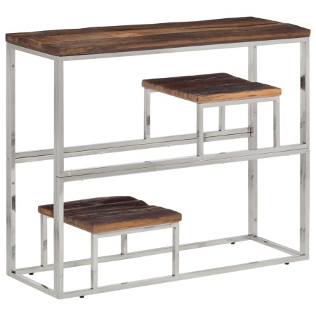 Mesa consola acero inoxidable madera maciza traviesa plateado de vidaXL, Mesas auxiliares - Ref: Foro24-350013, Precio: 95,37...