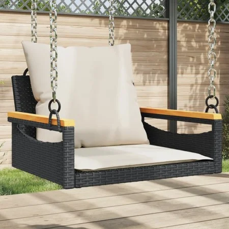 Swing bench with black synthetic rattan cushions 63x62x40 cm by vidaXL, garden benches - Ref: Foro24-368164, Price: 84,97 €, ...