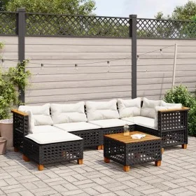 7-teiliges Gartensofa-Set mit schwarzen synthetischen Rattankissen von vidaXL, Gartensets - Ref: Foro24-3261920, Preis: 482,8...