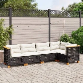 5-teiliges Gartenmöbel-Set und schwarze synthetische Rattankissen von vidaXL, Gartensets - Ref: Foro24-3261812, Preis: 414,41...