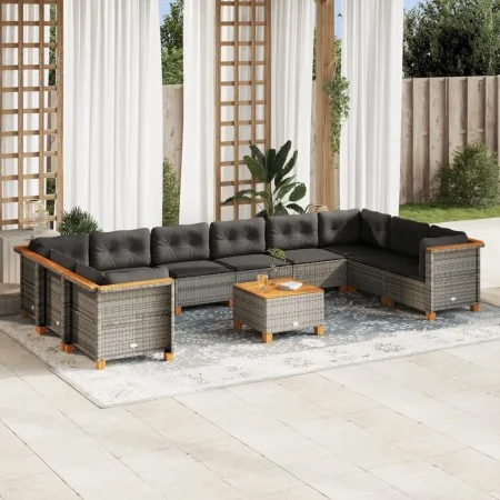 Set de sofás de jardín 11 pzas y cojines ratán sintético gris de vidaXL, Conjuntos de jardín - Ref: Foro24-3262026, Precio: 7...