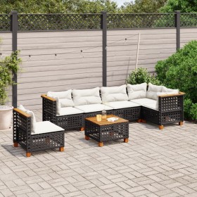 7-teiliges Gartensofa-Set mit schwarzen synthetischen Rattankissen von vidaXL, Gartensets - Ref: Foro24-3261878, Preis: 514,8...