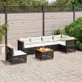 7-teiliges Gartensofa-Set mit schwarzen synthetischen Rattankissen von vidaXL, Gartensets - Ref: Foro24-3261878, Preis: 506,7...