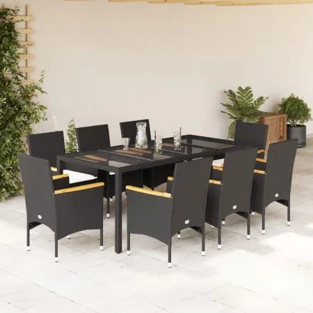 Garden dining set 9 pieces with black glass synthetic rattan cushions by vidaXL, Garden sets - Ref: Foro24-3278650, Price: 71...