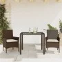 Set comedor jardín 3 pzas cojines ratán sintético vidrio marrón de vidaXL, Conjuntos de jardín - Ref: Foro24-3278549, Precio:...