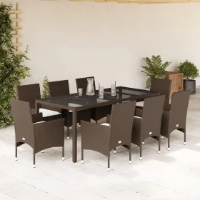 Garden dining set 9 pieces with brown glass synthetic rattan cushions by vidaXL, Garden sets - Ref: Foro24-3278554, Price: 68...