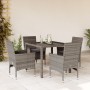 Set comedor jardín 5 pzas y cojines ratán sintético vidrio gris