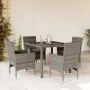 Set comedor jardín 5 pzas y cojines ratán sintético vidrio gris de vidaXL, Conjuntos de jardín - Ref: Foro24-3278556, Precio:...