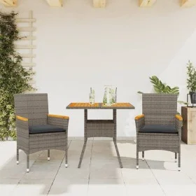 3-piece garden dining set with gray acacia PE rattan cushions by vidaXL, Garden sets - Ref: Foro24-3278699, Price: 230,75 €, ...