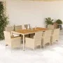 9-teiliges Garten-Essset mit beigen Akazien-PE-Rattankissen von vidaXL, Gartensets - Ref: Foro24-3278644, Preis: 735,50 €, Ra...
