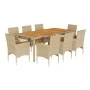 9-teiliges Garten-Essset mit beigen Akazien-PE-Rattankissen von vidaXL, Gartensets - Ref: Foro24-3278644, Preis: 735,50 €, Ra...