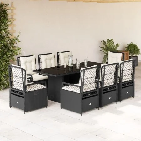 9-teiliges Garten-Essset und schwarze Kissen aus synthetischem Rattan von vidaXL, Gartensets - Ref: Foro24-3262923, Preis: 94...