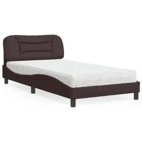 Bed with dark brown fabric mattress 100x200 cm by vidaXL, Beds and slatted bases - Ref: Foro24-3208516, Price: 308,72 €, Disc...