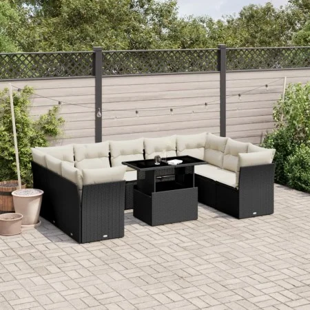 Gartensofa-Set 10-teilig mit schwarzen synthetischen Rattankissen von vidaXL, Gartensets - Ref: Foro24-3266816, Preis: 632,12...