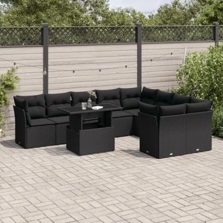 Gartensofa-Set 10-teilig mit schwarzen synthetischen Rattankissen von vidaXL, Gartensets - Ref: Foro24-3266835, Preis: 675,93...