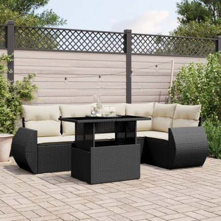 6-teilige Gartensofagarnitur und schwarze synthetische Rattankissen von vidaXL, Gartensets - Ref: Foro24-3268516, Preis: 424,...