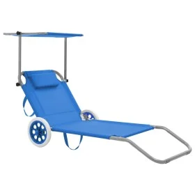 Klappbare Sonnenliege mit Markise und Rädern grauer Stahl von vidaXL, Liegen - Ref: Foro24-44322, Preis: 73,98 €, Rabatt: %