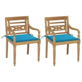 Batavia chairs 2 units solid teak with blue cushions by vidaXL, Garden chairs - Ref: Foro24-3062131, Price: 245,55 €, Discoun...