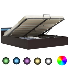 Cama canapé hidráulica con LED cuero sintético gris 160x200 cm