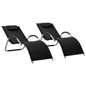 2 sun loungers in black and gray textilene by vidaXL, Loungers - Ref: Foro24-310517, Price: 133,60 €, Discount: %