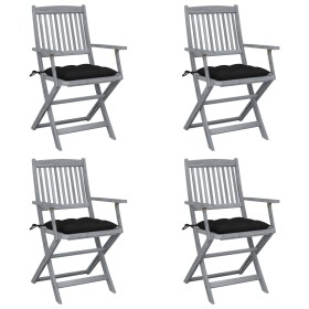 Folding garden chairs 4 pcs with solid acacia wood cushions by vidaXL, Garden chairs - Ref: Foro24-3064531, Price: 185,21 €, ...