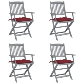 Folding garden chairs 4 pcs with solid acacia wood cushions by vidaXL, Garden chairs - Ref: Foro24-3064533, Price: 185,98 €, ...
