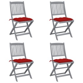 Folding garden chairs 4 pcs with solid acacia wood cushions by vidaXL, Garden chairs - Ref: Foro24-3064584, Price: 209,97 €, ...