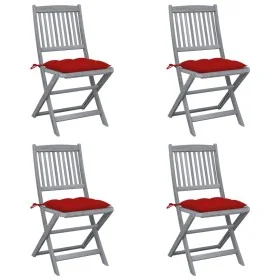 Folding garden chairs 4 pcs with solid acacia wood cushions by vidaXL, Garden chairs - Ref: Foro24-3064584, Price: 206,64 €, ...