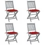 Folding garden chairs 4 pcs with solid acacia wood cushions by vidaXL, Garden chairs - Ref: Foro24-3064584, Price: 206,76 €, ...