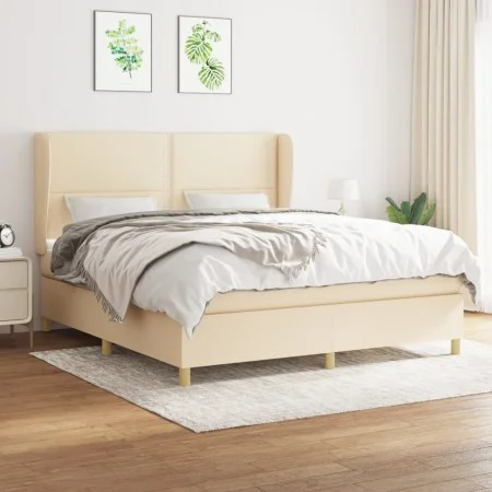 Box spring bed with cream fabric mattress 160x200 cm by vidaXL, Beds and slatted bases - Ref: Foro24-3128458, Price: 583,21 €...