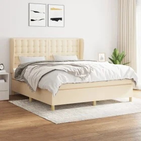 Box spring bed with cream fabric mattress 160x200 cm by vidaXL, Beds and slatted bases - Ref: Foro24-3128858, Price: 609,63 €...