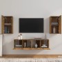 Set de muebles de TV 4 pzas madera contrachapada roble ahumado