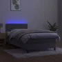 Box spring bed with mattress and LED light gray velvet 100x200 cm by vidaXL, Beds and slatted bases - Ref: Foro24-3134267, Pr...